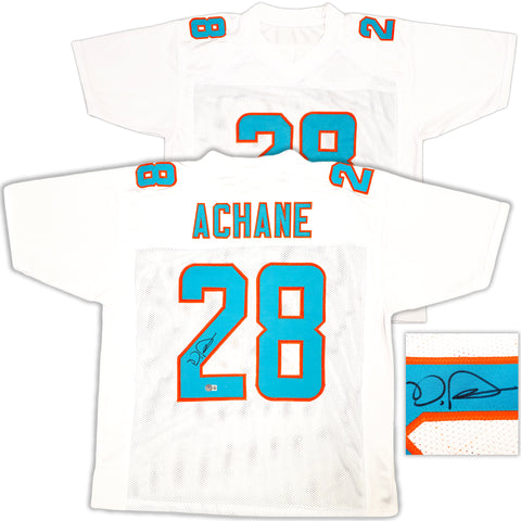 MIAMI DOLPHINS DE'VON ACHANE AUTOGRAPHED WHITE JERSEY BECKETT BAS WITNESS 221540