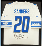 DETROIT LIONS BARRY SANDERS AUTOGRAPHED FRAMED WHITE NIKE JERSEY BECKETT 209461