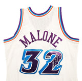 JAZZ KARL MALONE AUTOGRAPHED WHITE AUTHENTIC M&N JERSEY SIZE L BECKETT 211874