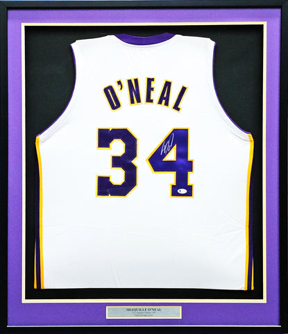 LAKERS SHAQUILLE O'NEAL AUTOGRAPHED FRAMED WHITE JERSEY BECKETT WITNESS 214090