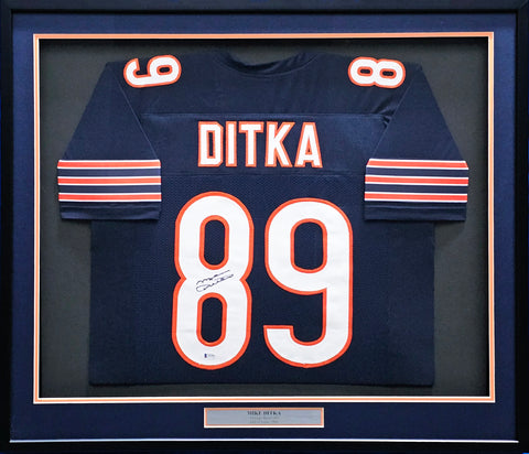 CHICAGO BEARS MIKE DITKA AUTOGRAPHED FRAMED BLUE JERSEY BECKETT BAS 214101