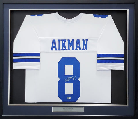 DALLAS COWBOYS TROY AIKMAN AUTOGRAPHED FRAMED WHITE JERSEY BECKETT BAS 206948