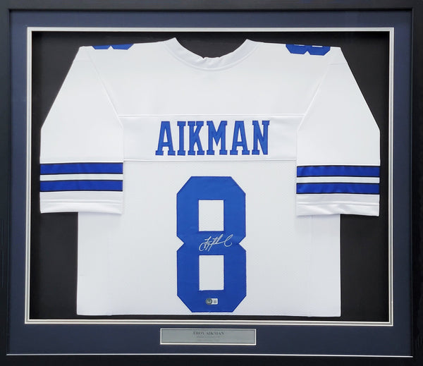 DALLAS COWBOYS TROY AIKMAN AUTOGRAPHED FRAMED WHITE JERSEY BECKETT BAS 206948