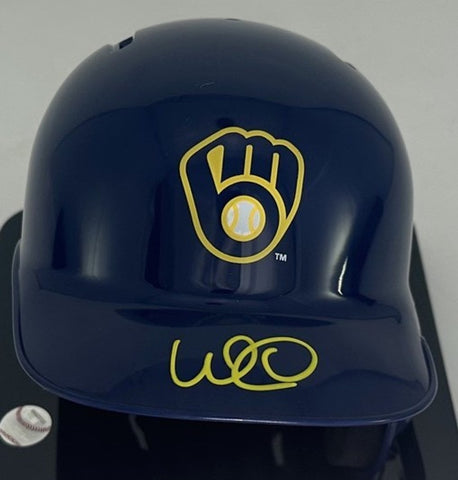 Brewers Catcher WILLIAM CONTRERAS Signed Rawlings BLUE Mini Helmet AUTO - BAS