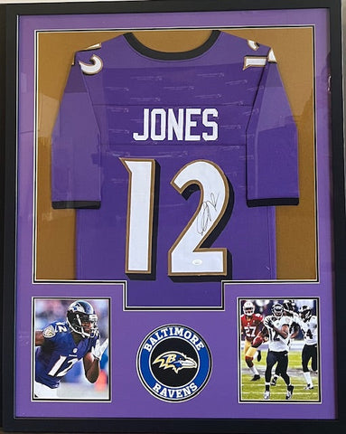Jacoby Jones Autographed Signed Framed Purple Baltimore Ravens Jersey JSA