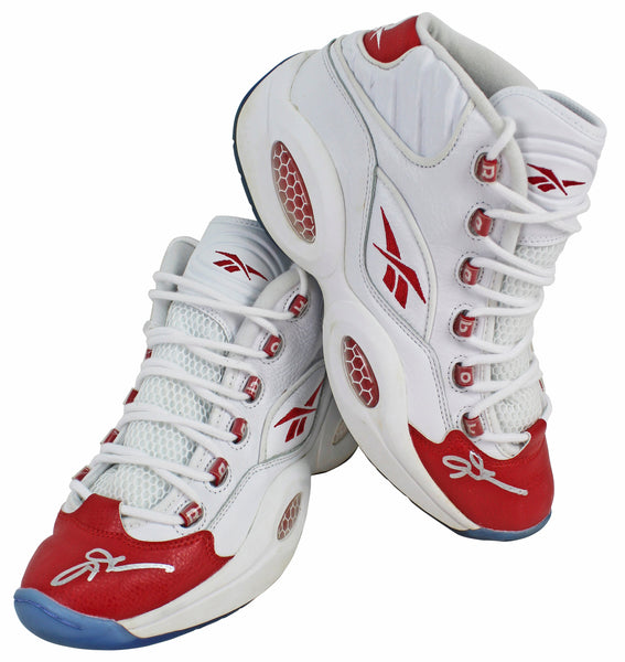 76ers Allen Iverson Signed White Red Reebok Question Mid Shoes