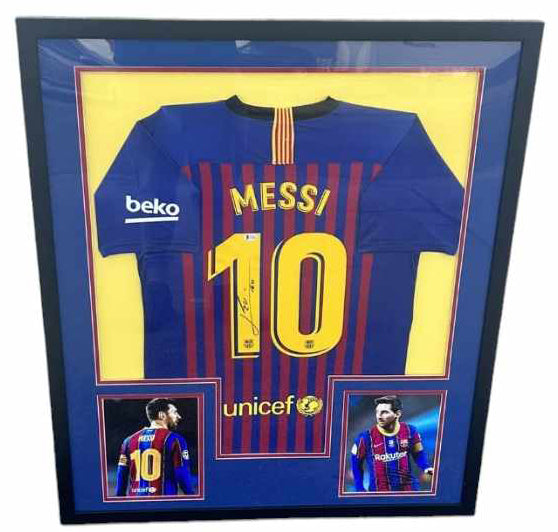 Lionel Messi Signed Framed Nike FC Barcelona Soccer Jersey