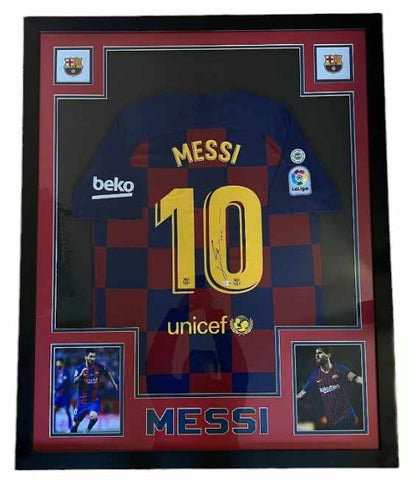 Lionel Messi Signed Autographed Barcelona Jersey Framed ICONS