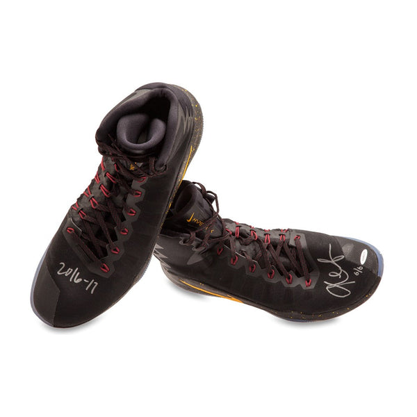 Kevin Love Autographed & Inscribed 2016-17 Nike Hyperdunk Black/Yellow Swoosh Game-Worn Shoes