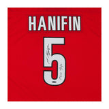 Noah Hanifin Autographed & Inscribed Red Reebok Premier Carolina Hurricanes Jersey