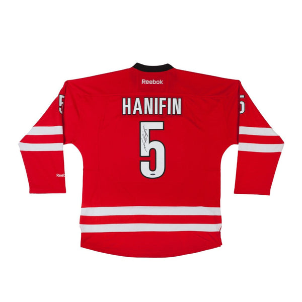 Noah Hanifin Autographed Red Reebok Premier Carolina Hurricanes Jersey