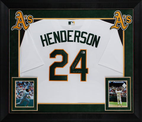 Athletics Rickey Henderson "Man Of Steal" Signed White Nike Framed Jersey BAS W