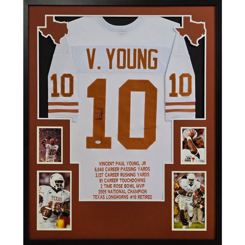 Vince Young Autographed Signed Framed Stat White Texas Jersey PSA/DNA