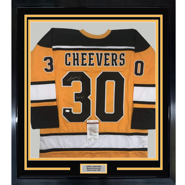 FRAMED Signed GERRY CHEEVERS HOF 35x39 Boston Yellow Jersey JSA COA