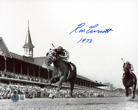 Ron Turcotte "1973" Signed 8x10 Secretariat Belmont Stakes B&W Photo BAS 2