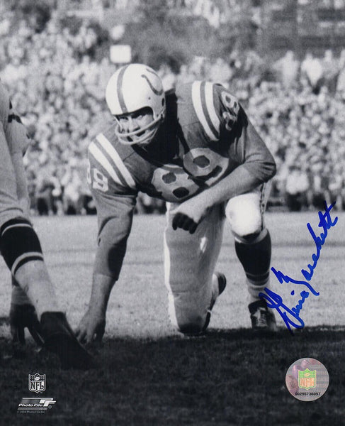 Gino Marchetti Signed Colts B&W Stance Action 8x10 Photo - (SCHWARTZ COA)