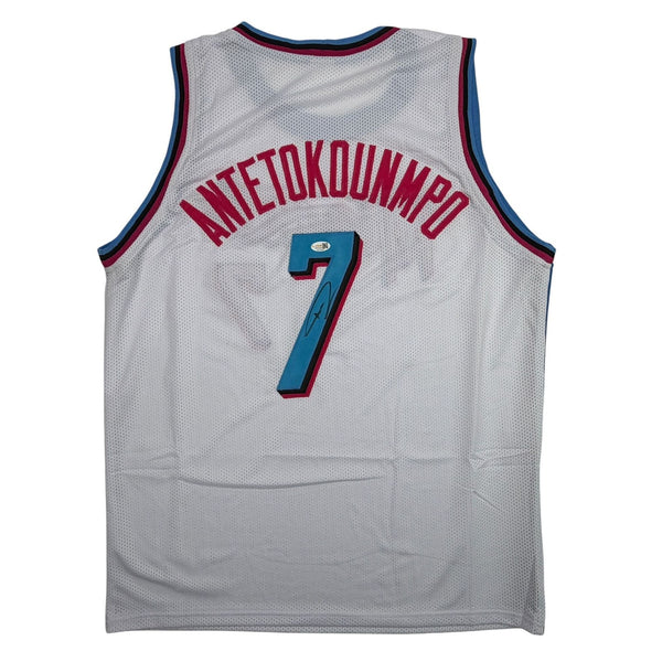 Autographed/Signed Giannis Antetokounmpo #7 Heat White Vice Jersey JSA COA