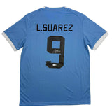 Autographed/Signed Luis Suarez Uruguay Blue Soccer Jersey Beckett BAS COA