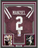Framed Autographed/Signed Johnny Manziel 12 Heisman 33x42 Maroon Jersey JSA COA