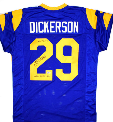 Eric Dickerson Autographed Blue Pro Style Jersey w/3 Insc.-Beckett W Hologram