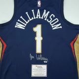 Autographed/Signed ZION WILLIAMSON Pelicans Blue Nike Jersey Fanatics COA Auto