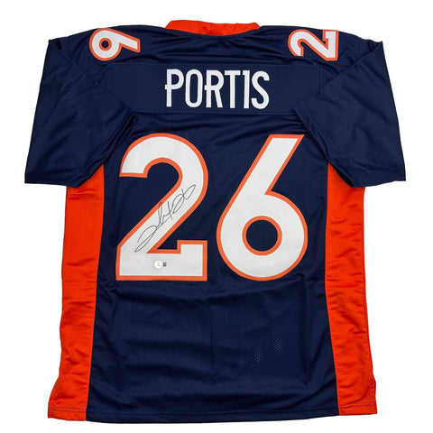 Autographed/Signed Clinton Portis Denver Blue Football Jersey Beckett BAS COA