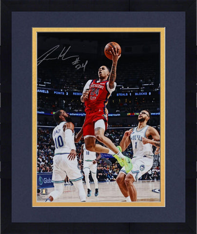 Framed Jordan Hawkins New Orleans Pelicans Signed 16x20 Layup vs Pistons Photo