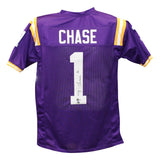 Ja'Marr Chase Autographed/Signed College Style Purple XL Jersey BAS 40280
