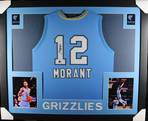 Ja Morant Signed Memphis Grizzlies 35x43 Framed Signed Jersey /Beckett/ 2020 ROY
