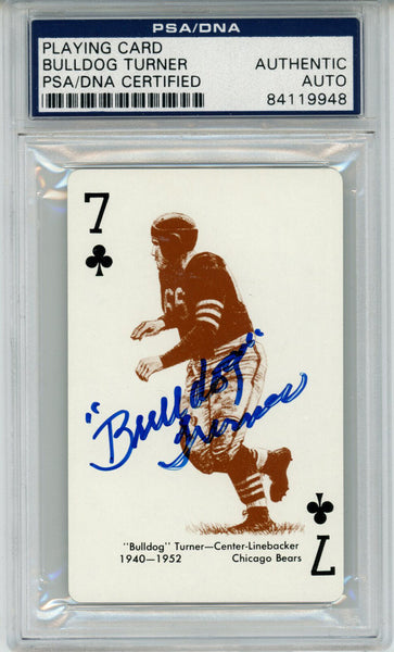 Bulldog Turner Autographed 1963 Stancraft 7 of Clubs Card PSA Slab 43569