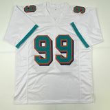 Autographed/Signed JASON TAYLOR Miami White Football Jersey Beckett BAS COA