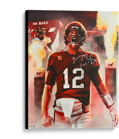 Tom Brady Buccaneers Signed 32" x 40" Giclee Canvas-Art by Jordan Spector-LE 12