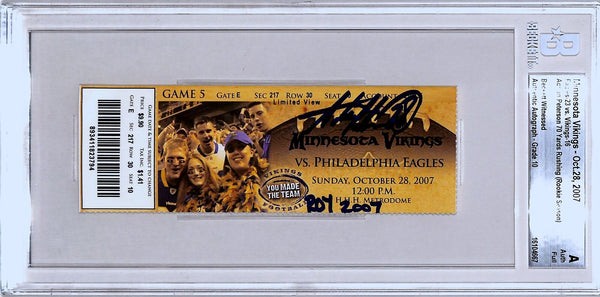 Adrian Peterson Signed Minnesota Vikings Ticket 10/28/07 ROY Becket Slab 43230