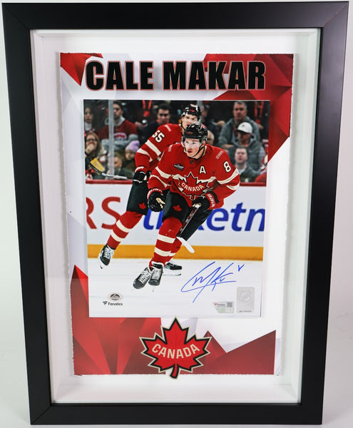 Cale Makar Autographed Team Canada 8x10 Photo 4 Nations Faceoff Framed Fanatics