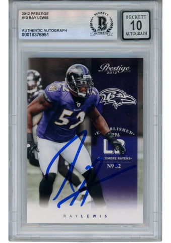 Ray Lewis Autographed/Signed 2012 Prestige #13 Trading Card Beckett 53035