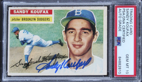 Dodgers Sandy Koufax Signed 1956 Topps #123 Card Auto Grade 10! PSA/DNA Slabbed
