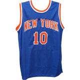 Walt Frazier Autographed/Signed Pro Style Blue Jersey Beckett 43448