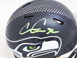 CHRIS CARSON AUTOGRAPHED SEAHAWKS BLUE SPEED MINI HELMET FANATICS HOLO 216813
