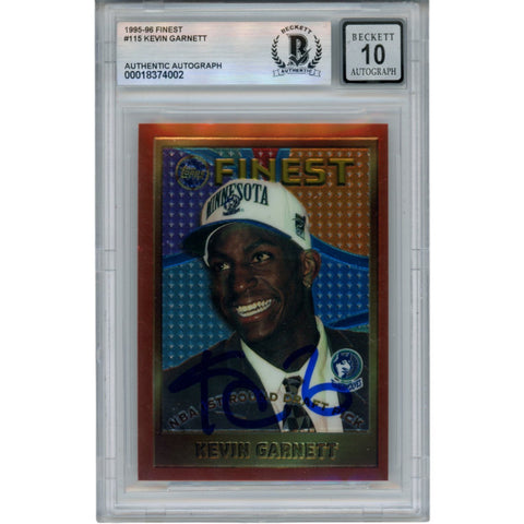 Kevin Garnett Autographed 95-96 Topps Finest #115 Trading Card Beckett 50860