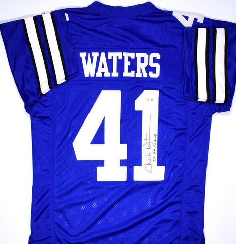 Charlie Waters Autographed Blue Pro Style Jersey w/2x SB Champs- Beckett Holo
