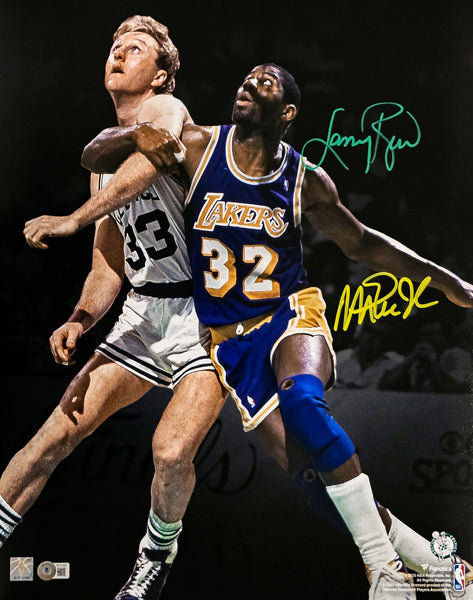 LARRY BIRD & MAGIC JOHNSON SIGNED 16X20 PHOTO CELTICS & LAKERS BECKETT 215032