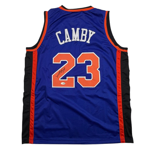 Autographed/Signed Marcus Camby New York Blue Basketball Jersey JSA COA