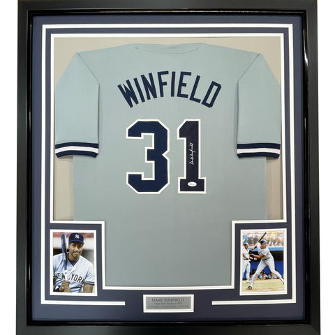 FRAMED Signed DAVE WINFIELD 35x39 New York Grey Jersey JSA COA Auto
