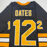 Autographed/Signed Adam Oates "HOF 12" Boston Black Hockey Jersey Beckett COA