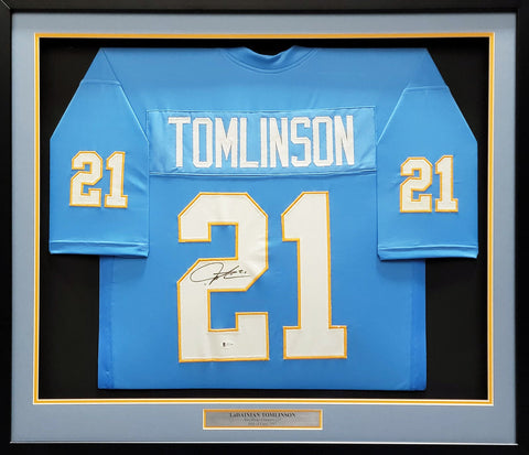 CHARGERS LADAINIAN TOMLINSON AUTOGRAPHED FRAMED BLUE JERSEY BECKETT 200928