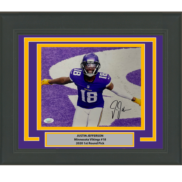 Framed Autographed/Signed Justin Jefferson Minnesota Vikings 8x10 Photo JSA COA