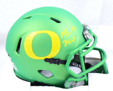 Bo Nix Autographed Oregon Ducks Speed Apple Green Mini Helmet- Beckett W Holo