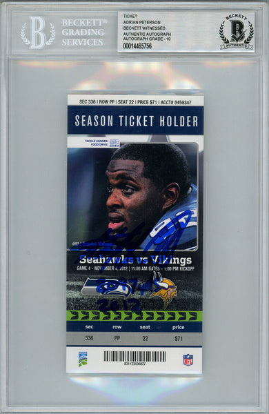 Adrian Peterson Autographed 11/4/2012 Ticket Stub 2097 Yds Beckett Slab 38697