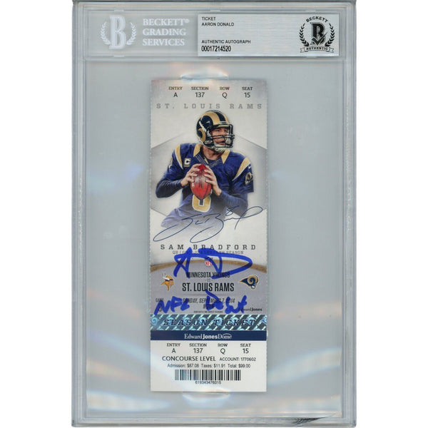 Aaron Donald Autographed Los Angeles Rams NFL Debut Ticket Stub Beckett 43857