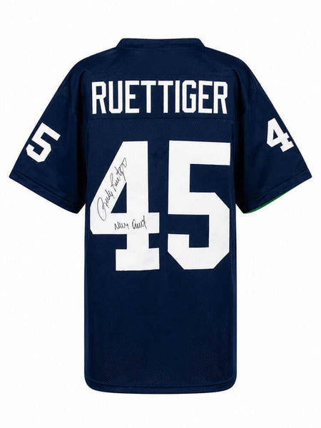 Rudy Ruettiger Signed Navy Custom College Football Jersey w/Never Quit -(SS COA)